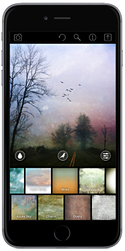 The Distressed FX app running on an iPhone